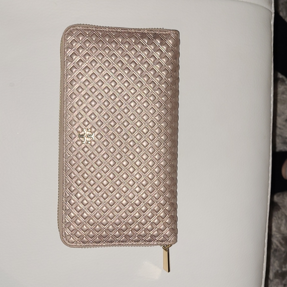 Tory Burch rose gold Marion embossed wallet